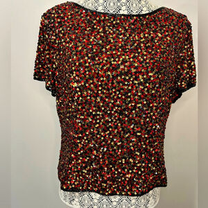 Handmade sequins and beaded sleeveless top with zip back by Nicole Paige